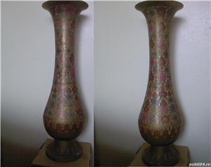 Vaza mare alama bronz 60 cm gravata cu flori rosu, roz, albastru, bleu
