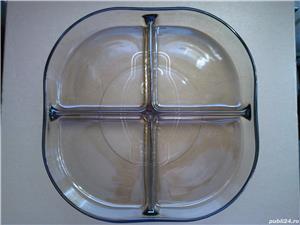 Platou nou de sticla vintage Fidenza Vitraria Italia, platou impartit in 4 pt. servit salate