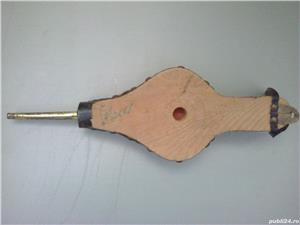 Foale orientale vintage din piele, lemn si alama pt. facut focul in semineu, soba - imagine 3