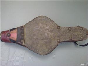 Foale orientale vintage din piele, lemn si alama pt. facut focul in semineu, soba - imagine 2