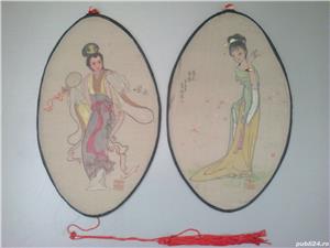 Pereche tablouri dansatoare Japoneze pictate pe matase naturala