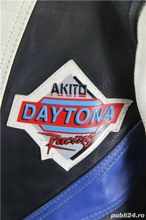 Geaca vintage motocicleta, piele naturala neagra, alb si albastra: Akito Daytona Racing pt. motor - imagine 10