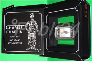 Moneda Silver 1OZ Ag pur 99.9 EDITIE comemorativa 100 ani Sir Charlie CHAPLIN cutie+vitrina+latex+cf - imagine 10