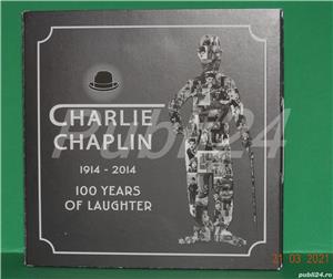 Moneda Silver 1OZ Ag pur 99.9 EDITIE comemorativa 100 ani Sir Charlie CHAPLIN cutie+vitrina+latex+cf - imagine 8