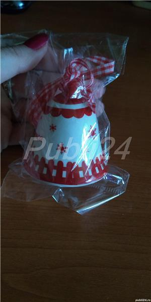 Clopotel artizanal de ornament cu mesaj : Craciun Fericit - Bianca - imagine 4