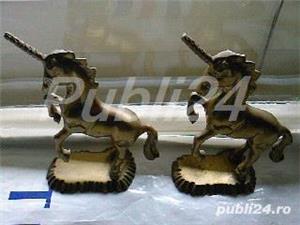 Pereche cai avand corn in frunte, Inorog mitic, vintage din alama Anglia