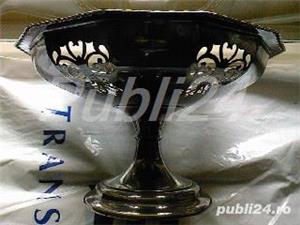 Fructiera dodecagonala din alpaca argintata vintage Anglia, inscriptionata 1954