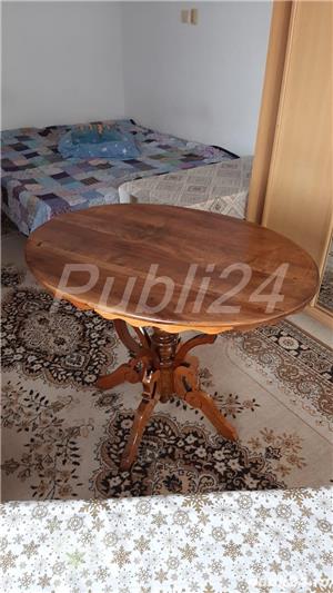 Vand masa veche, 100 de ani, din lemn masiv de nuc si cires, sculptata si lucrata manual, restaurata - imagine 3