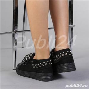 Pantofi sport dama Jufan,cu perle decorative,negri,noi,marimi:38,39,40.    