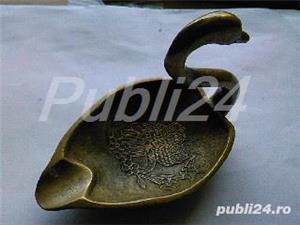 Scrumiera lebada cu 2 bufnite din alama, bronz vintage Anglia