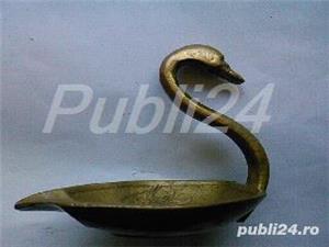 Scrumiera lebada cu 2 bufnite din alama, bronz vintage Anglia - imagine 2