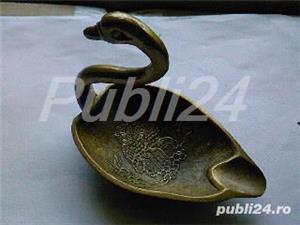 Scrumiera lebada cu 2 bufnite din alama, bronz vintage Anglia - imagine 3