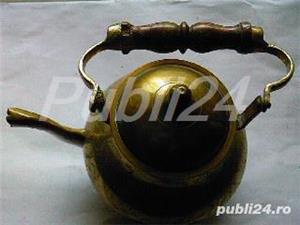 Mini ceainic din bronz, alama cu maner de lemn, obiect vintage Anglia