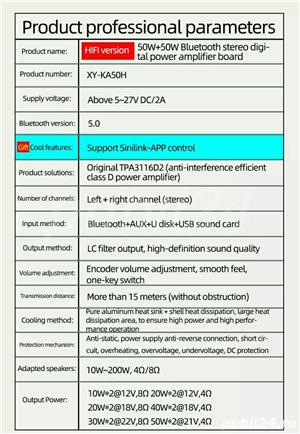 Amplificator HiFi 2x50W  TPA3116  Bluetooth 5 - imagine 7
