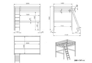 Pat etajat lemn copii 140x200 pin alb NOU - Pino Mezzanine II - imagine 4
