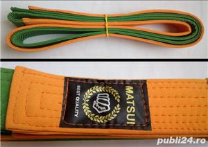 Centura bicolora portocaliu-verde arte marțiale, MATSUI, 250cm