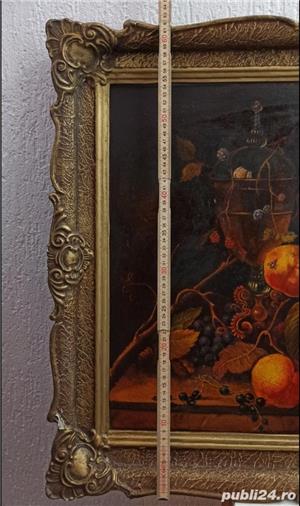 Tablou in ulei pe pânză, natură statică, reproducere Walscapelle, semnat, înrămat - imagine 8