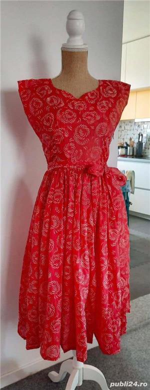 Rochie vintage, anii 60, rosie, material sintetic, transparent - imagine 2
