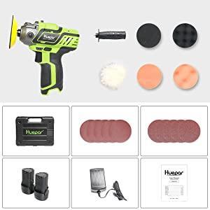 Masină de polișat auto Huepar PS08 cu acumulatori 12V, cu viteză de până la 2800 RPM la lustruit și  - imagine 7