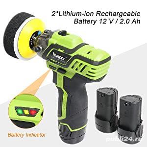 Masină de polișat auto Huepar PS08 cu acumulatori 12V, cu viteză de până la 2800 RPM la lustruit și  - imagine 6