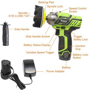 Masină de polișat auto Huepar PS08 cu acumulatori 12V, cu viteză de până la 2800 RPM la lustruit și  - imagine 9