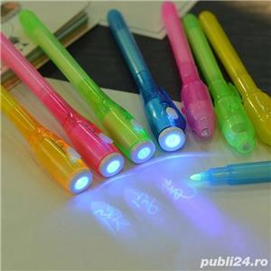 SET 5 bucati: PIX cu cerneala pasta invizibila cu lumina LAMPA UV - imagine 3