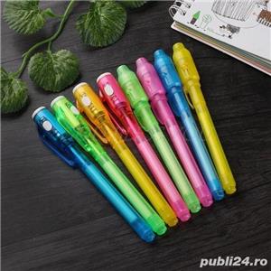 SET 5 bucati: PIX cu cerneala pasta invizibila cu lumina LAMPA UV - imagine 5