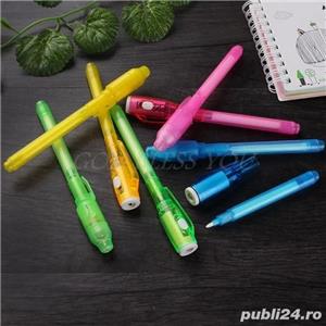 SET 5 bucati: PIX cu cerneala pasta invizibila cu lumina LAMPA UV - imagine 4