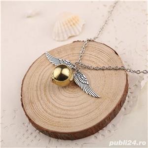 Pandantiv Lantisor Harry Potter Quidditch Golden Snitch Angel Wing Pocket - imagine 3