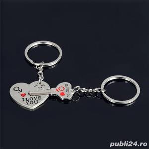Breloc accesorii cuplu indragostiti i love you inima cu cheie cheita lacat bff - imagine 4