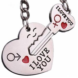 Breloc accesorii cuplu indragostiti i love you inima cu cheie cheita lacat bff
