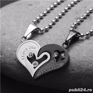 Lanturi 2 Lantisoare doua INIMI PERECHE pandantive PENTRU CUPLURI indragostiti