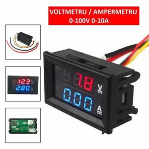 Voltmetru si Ampermetru Voltampermetru de panou LED Digital pret DC 0-100V 0-10A - imagine 5