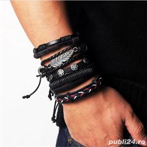 Set BRATARI BARBATI ieftine piele naturala LUXURY la moda handmade MODELE NOI LUX ajustabile  - imagine 5