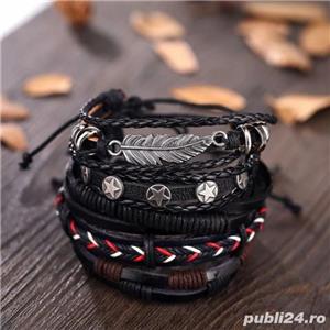Set BRATARI BARBATI ieftine piele naturala LUXURY la moda handmade MODELE NOI LUX ajustabile  - imagine 3