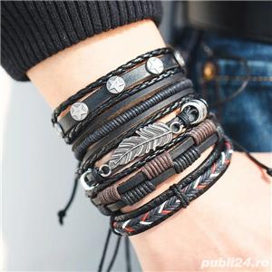 Set BRATARI BARBATI ieftine piele naturala LUXURY la moda handmade MODELE NOI LUX ajustabile  - imagine 4