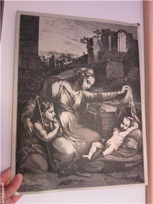 cadou rar Fecioara Maria cu Pruncul Iisus si Ioan Botezatorul copil serigrafie metal veche