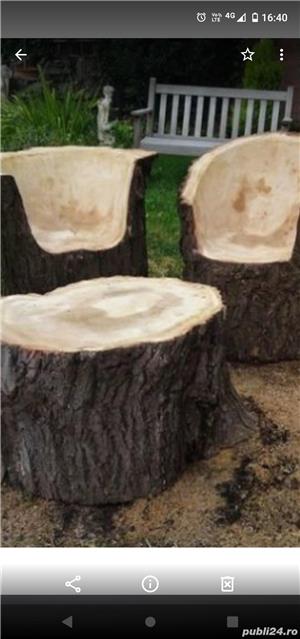 Mese, scaune din lemn masiv, rustice, buturugi. - imagine 3