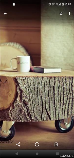 Mese, scaune din lemn masiv, rustice, buturugi. - imagine 1
