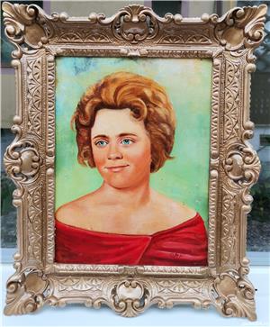 Tablou 1965 Portret de Femeie pictura ulei pe pânză 56x46cm