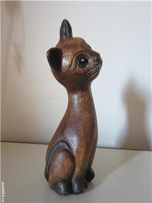 cadou rar pisica cu ochi albastrii sculptura vintage de colectie