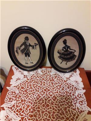 2 tablouri goblen pereche, vintage ,cu rame din lemn ,  din 1920.