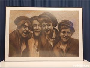 Tablou înrămat - Costumi napoletani, Scugnizzi, desen in cretă, sepia, creion.