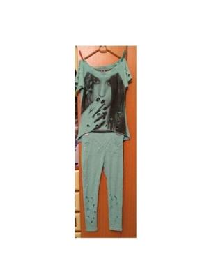 Costum dama ,2 piese chic & fashion: colanti +tricou cu tinte, M-L