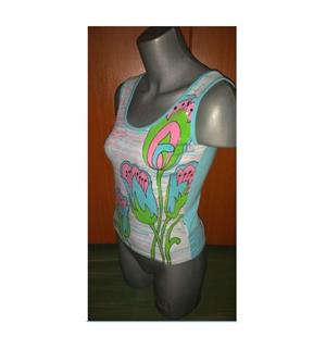 Maiou aqua cu imprimeu flori , deosebit, bumbac, S - imagine 2