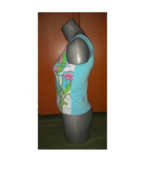 Maiou aqua cu imprimeu flori , deosebit, bumbac, S - imagine 3