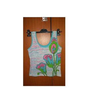 Maiou aqua cu imprimeu flori , deosebit, bumbac, S - imagine 5