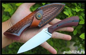 Cutit otel D2, teaca piele prelucrata manual