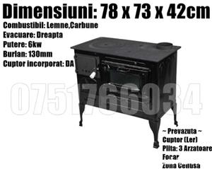 Soba Spor Plita Cuptor Ler Masina Gatit Bucatarie 6kw Burlan Dreapta Diametru 120mm Dimensiuni 78 x 