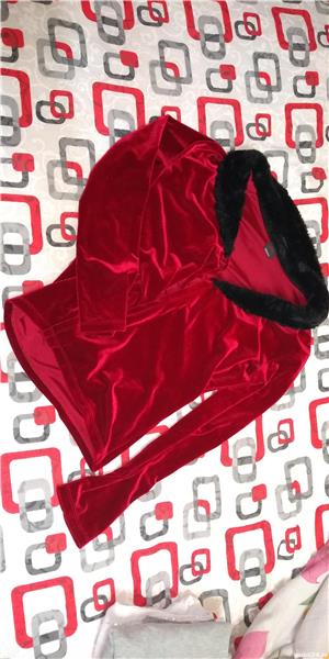 Cardigan/ Bolero rosu cu guler blanita neagra, dama, M-L - imagine 2
